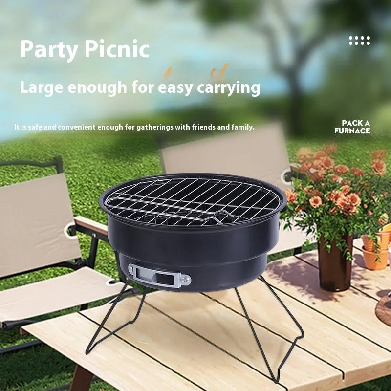 Small folding round ice stove with barbecue grill and accessories for 1-2 person outdoor cooking