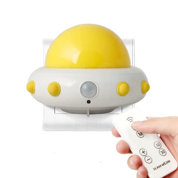 Remote control UFO bedside night light with modern cartoon design
