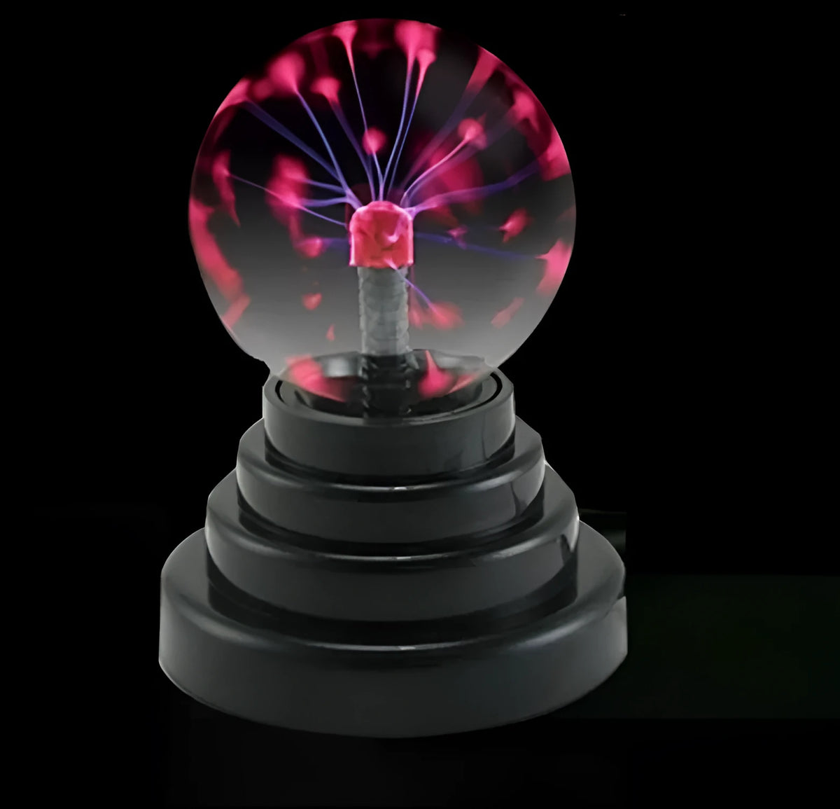 Colourful USB magic ball light with 7.62 cm glass sphere on a white ABS base.