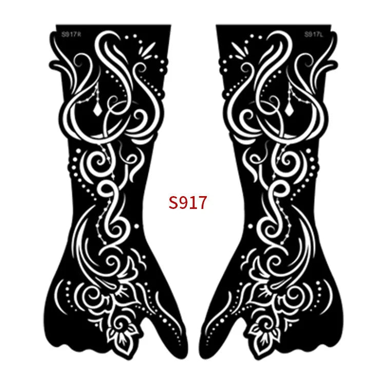 Geometric hollow tattoo sticker templates with intricate paper carving designs on adhesive sheets