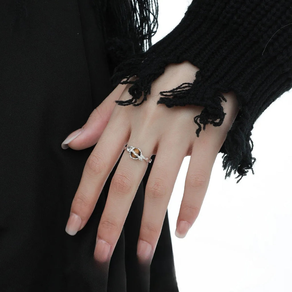Women's adjustable Saturn open ring in white gold colour on silver.