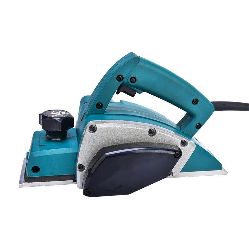 Red electric wood planer tool with aluminium body for carpentry work