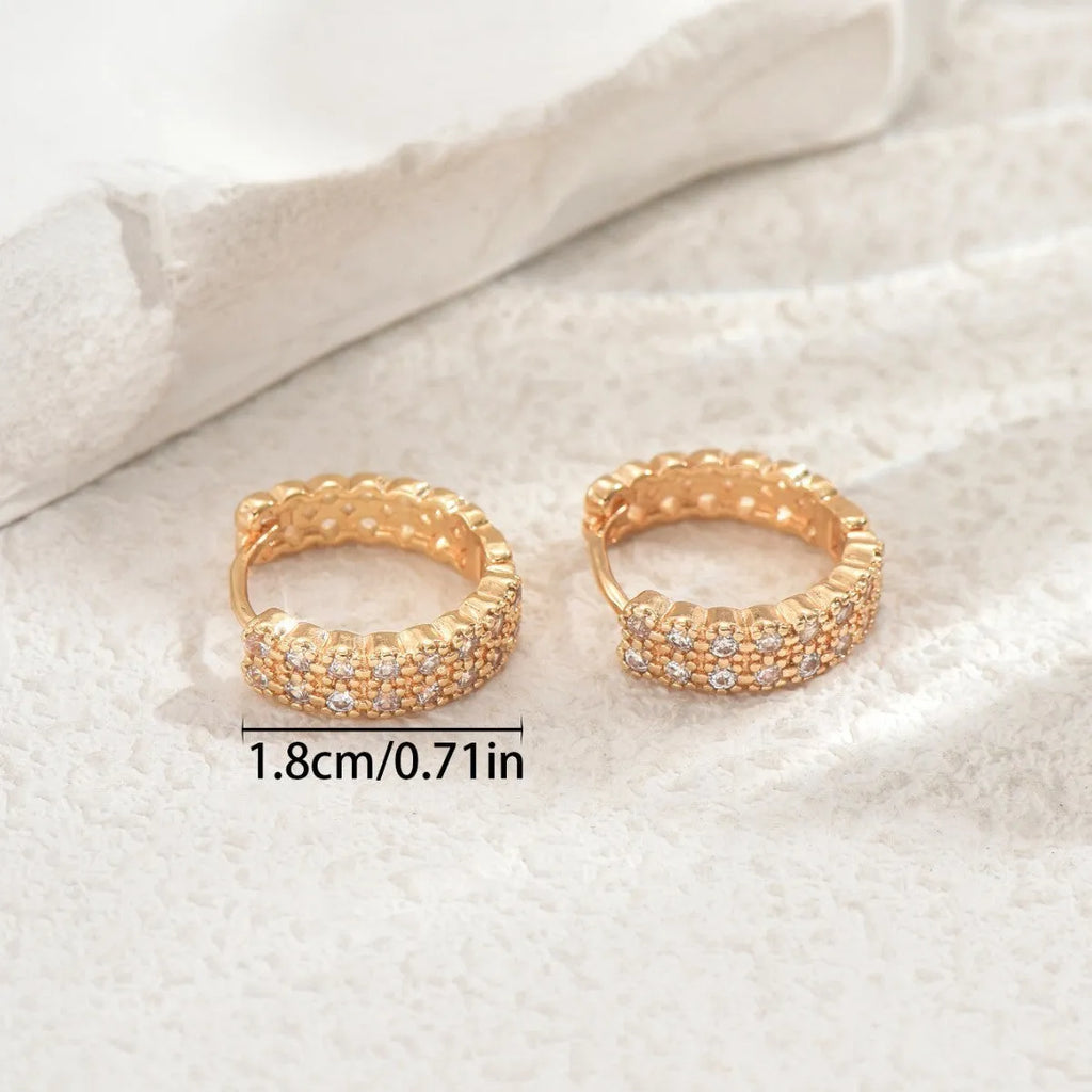 Geometric pattern copper ear studs with round dot and ring elements