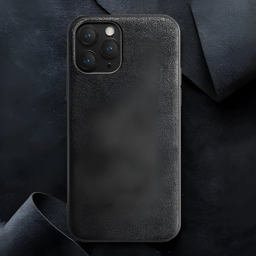 Suede full-cover iPhone case in dark blue, dark night green and elegant black colours.