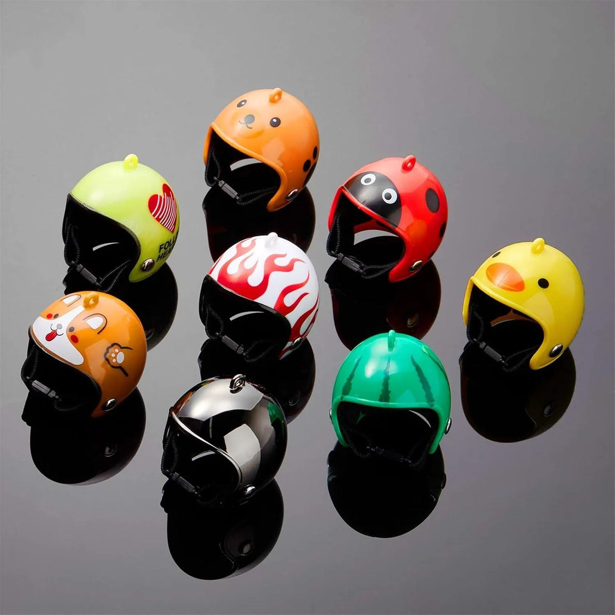 Adjustable hard plastic chicken helmet for small birds with elastic bands and sponge lining