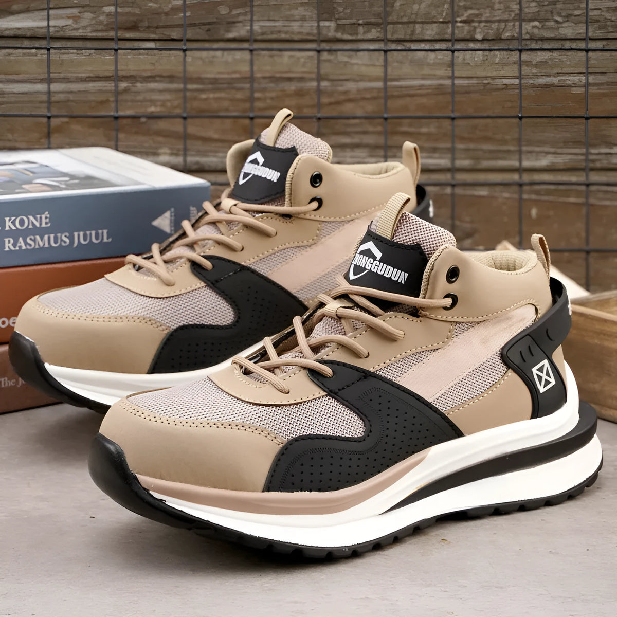 Black steel toe cap safety work boot with lace-up front and rubber sole
