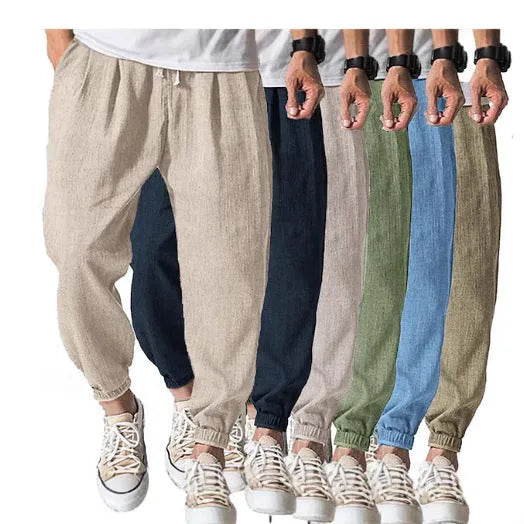 Men's casual cotton trousers with elastic ankle band in multiple colour options