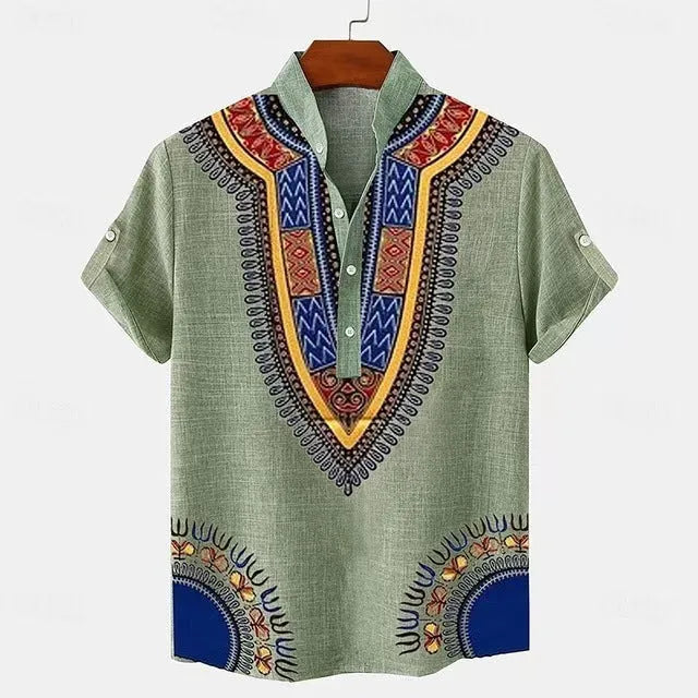 Men's striped loose-fit casual shirt on a hanger, shown in one of the handsome colour variants.