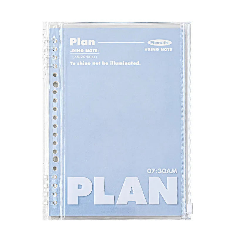 Clear blue and white A5 PVC notebook covers for spiral-bound notepads, showing dimensions of 148mm by 210mm