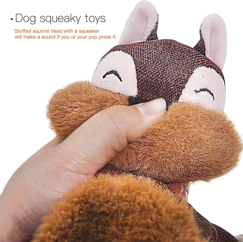Brown plush fox dog toy with embroidery eyes, cotton rope limbs, and crinkle paper body