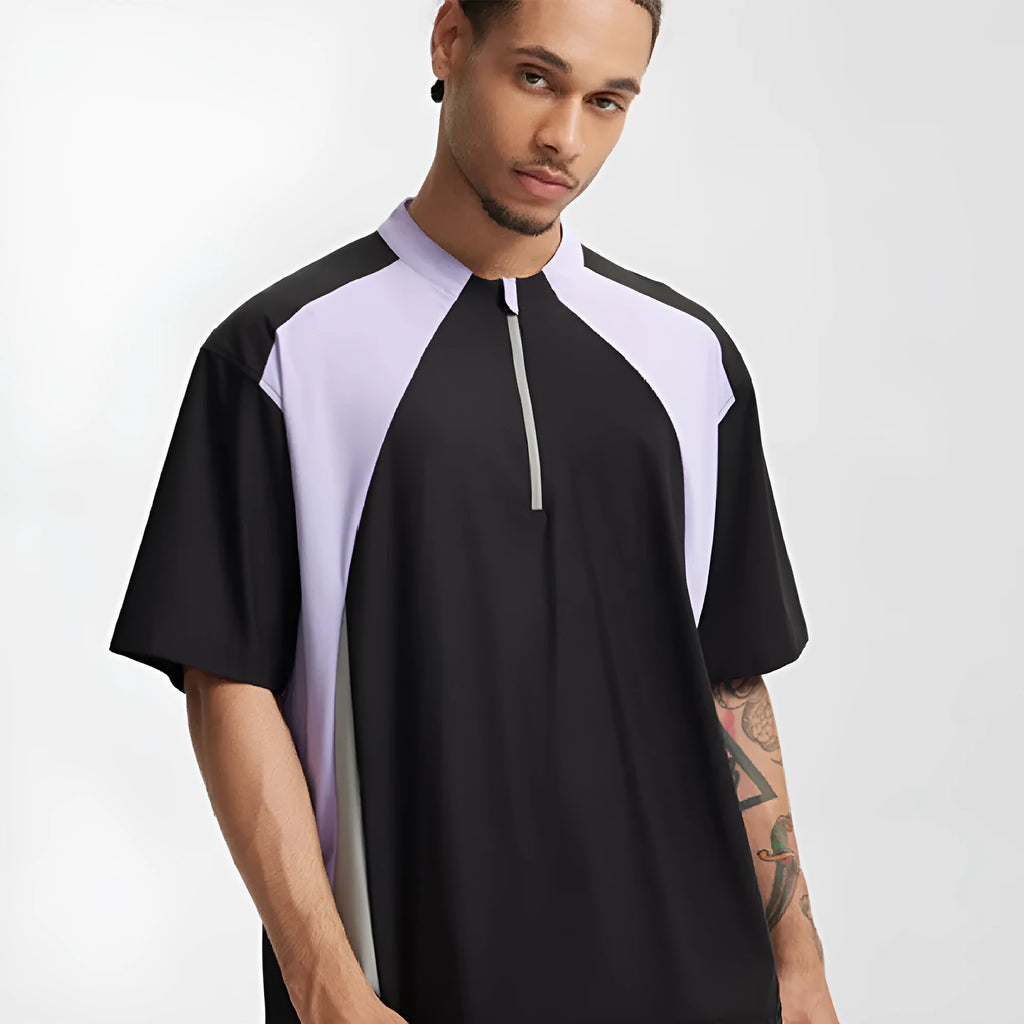 Men's lightweight polyester top in solid colour with stitching detail, available in long or short sleeves