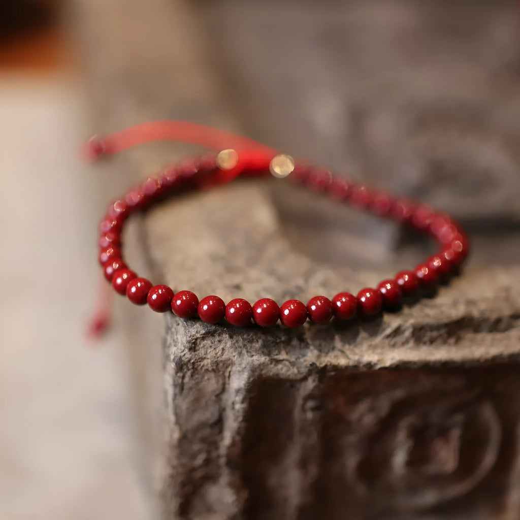 Natural cinnabar bracelet with purple gold sand design and geometric Chinese auspicious patterns