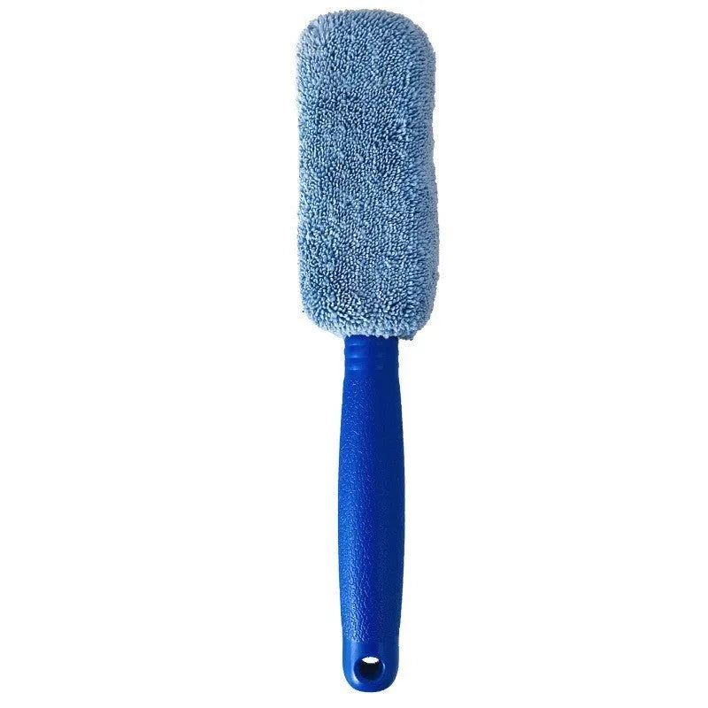 Grey microfiber long handle car tyre brush for cleaning alloy wheels and hub assemblies