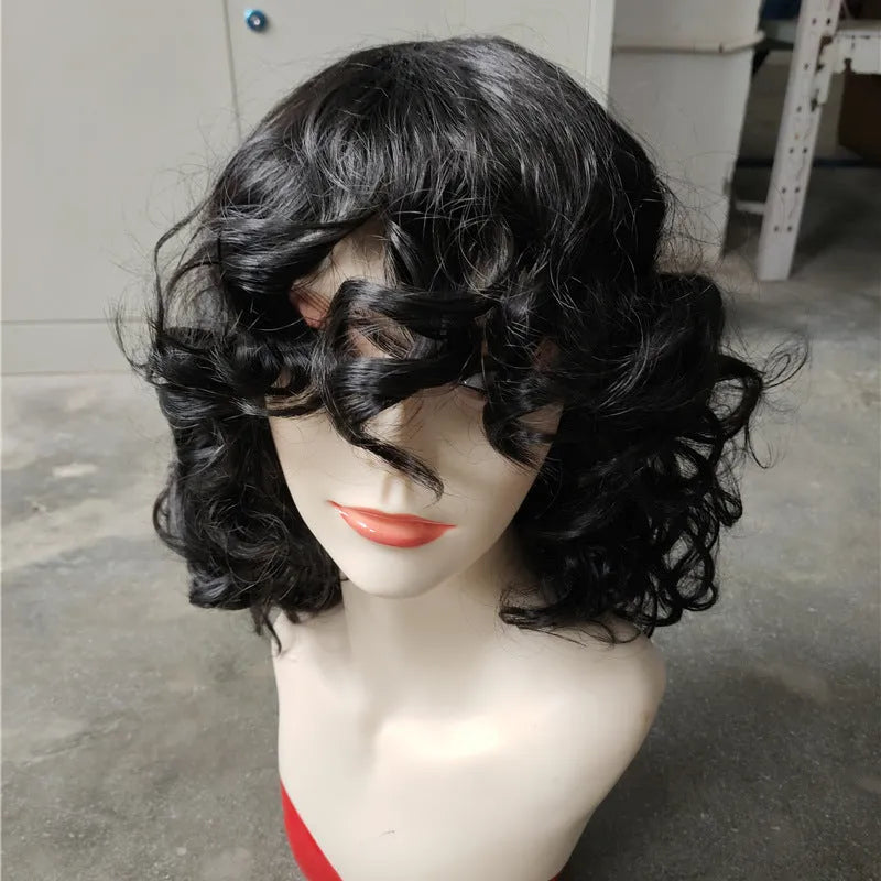 Black synthetic Afro wig with long curly heat-resistant fibres