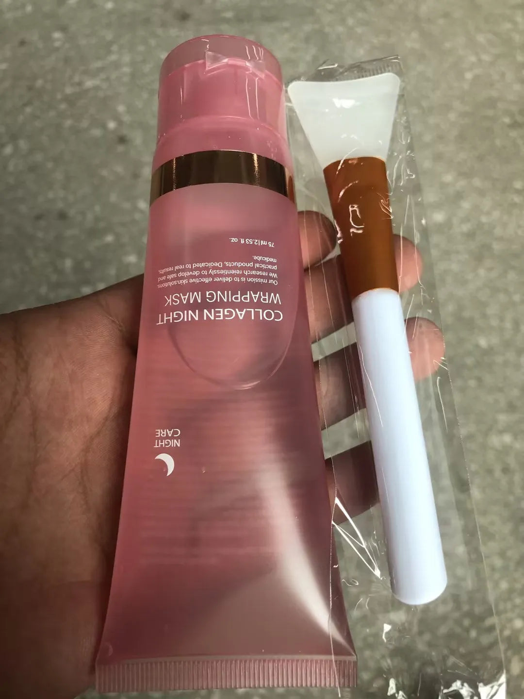Collagen night mask bottle with application brush for even coverage on skin