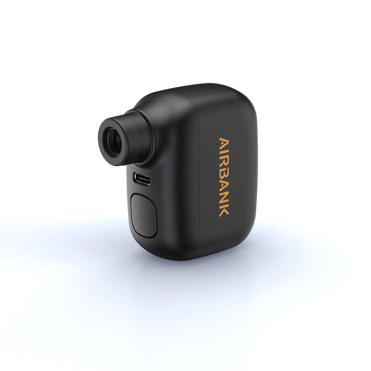 Black mini electric bike pump with digital display and USB charging port