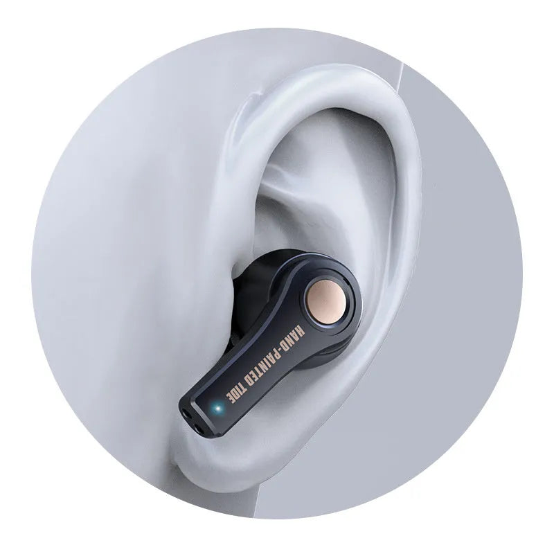 Black and white wireless Bluetooth headset with 15-18 metre range and Everblue 5.0 connectivity