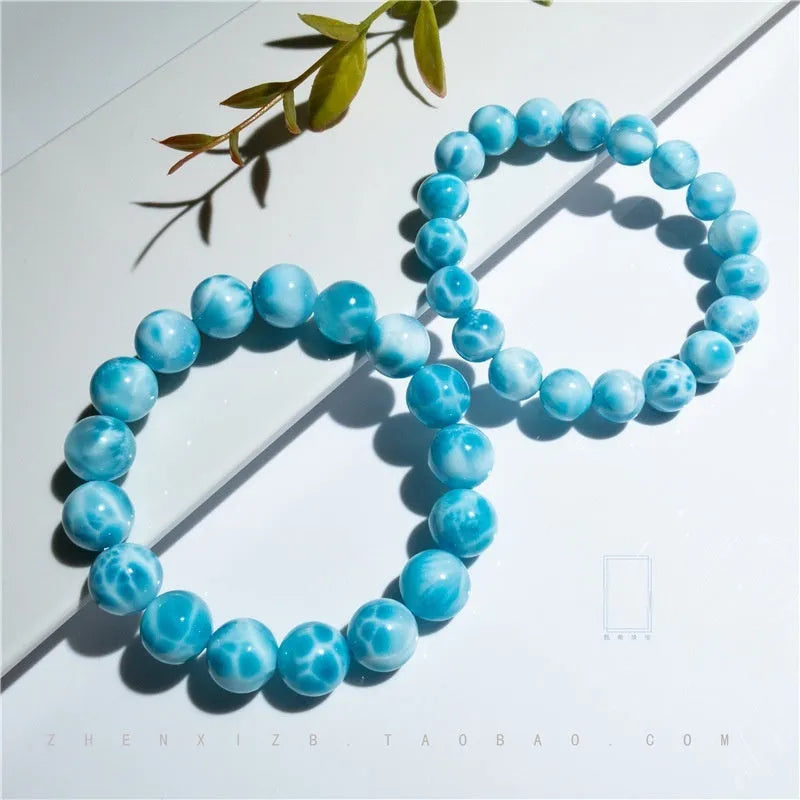 Blue bodhi and pearl bracelet in Maillard style with natural crystal sea-pattern stone.