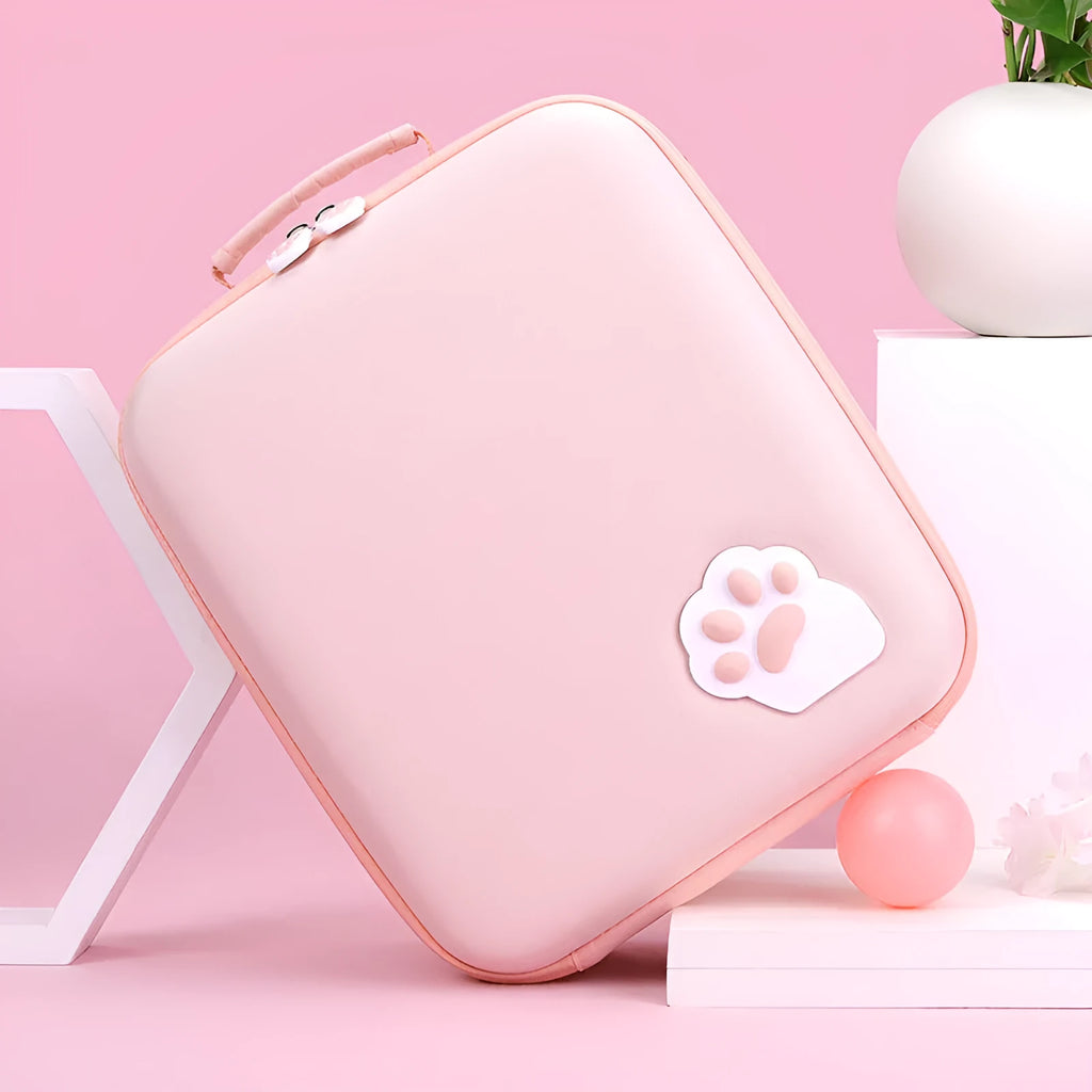 Nintendo Switch cat claw accessory storage bag in black, blue, or pink with diagonal strap.