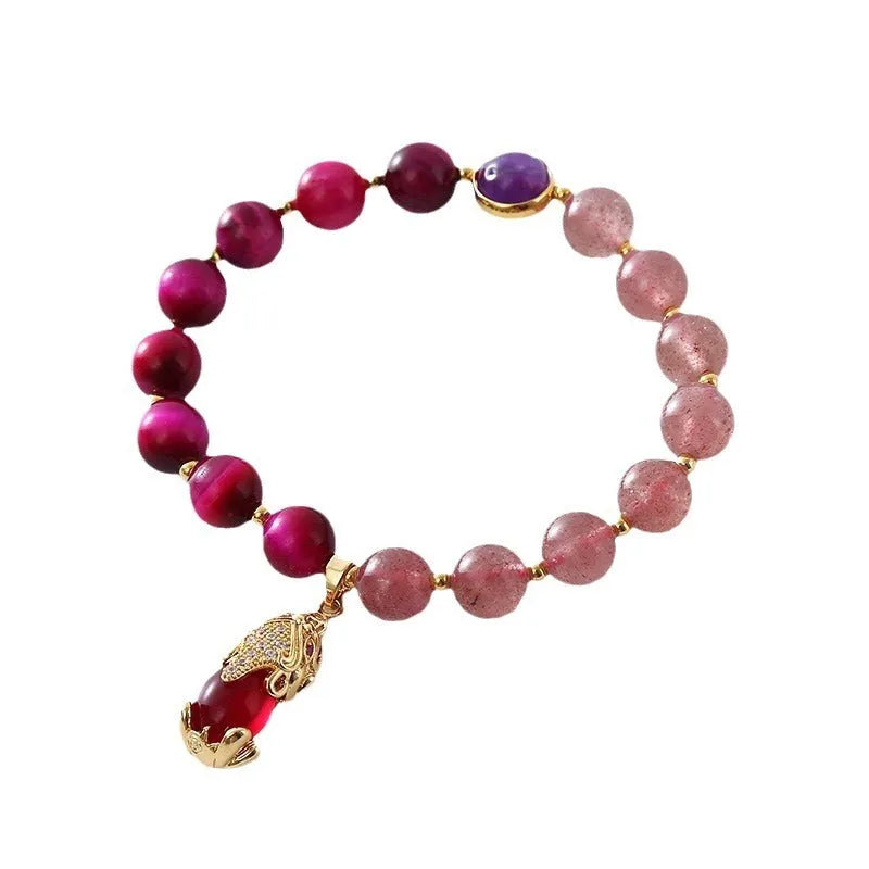 Women's strawberry crystal bracelet with elastic rope, simple design, uniform 18cm length