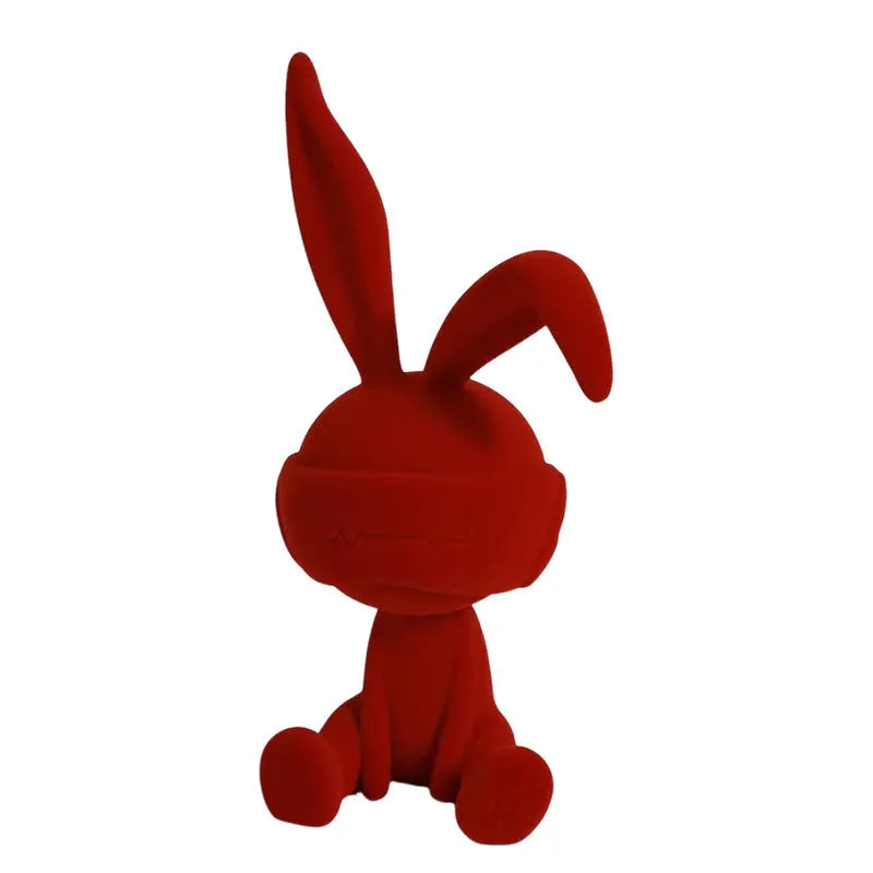 Suede blindfold rabbit resin table ornament in blue, green, or red colour options for home decoration