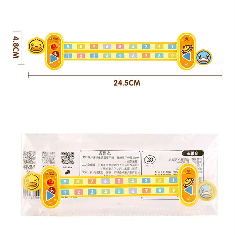 Yellow plastic digital decomposition ruler for children, 24.5 cm long.