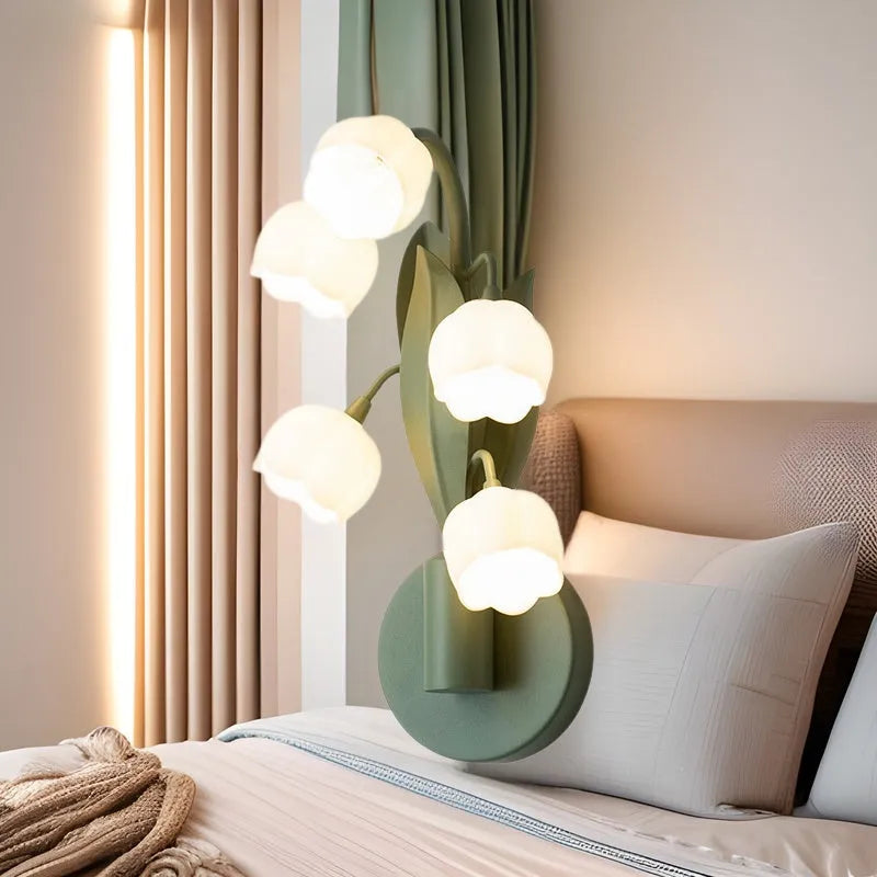 Modern French pastoral wall lamp with a white PC shade and tricolour light settings.