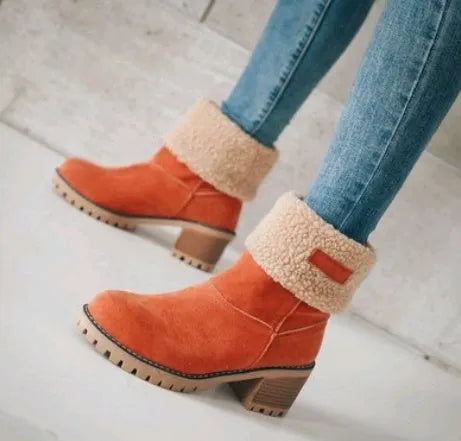 Women's suede mid-tube snow boots with beef tendon sole and waterproof platform in multiple colours