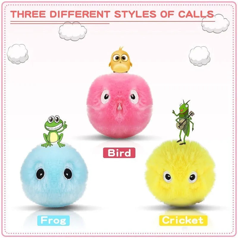 55mm diameter interactive cat toy ball in blue, pink or yellow colours with animal sound effects