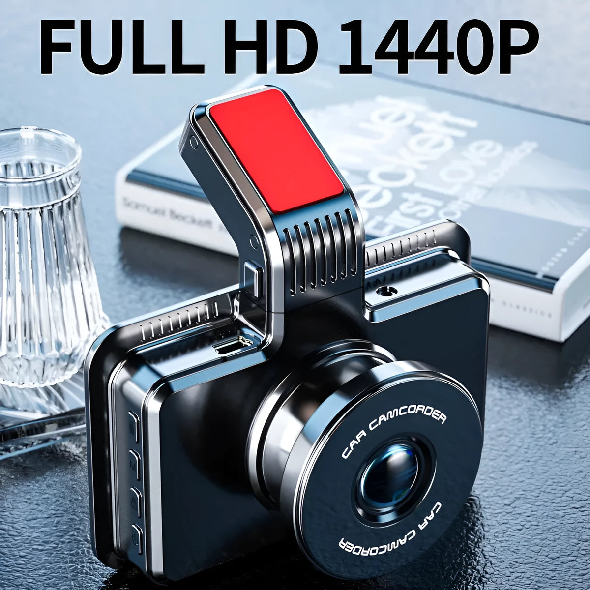 3-inch HD car DVR dash camera with dual lens recording system showing front and rear camera placement