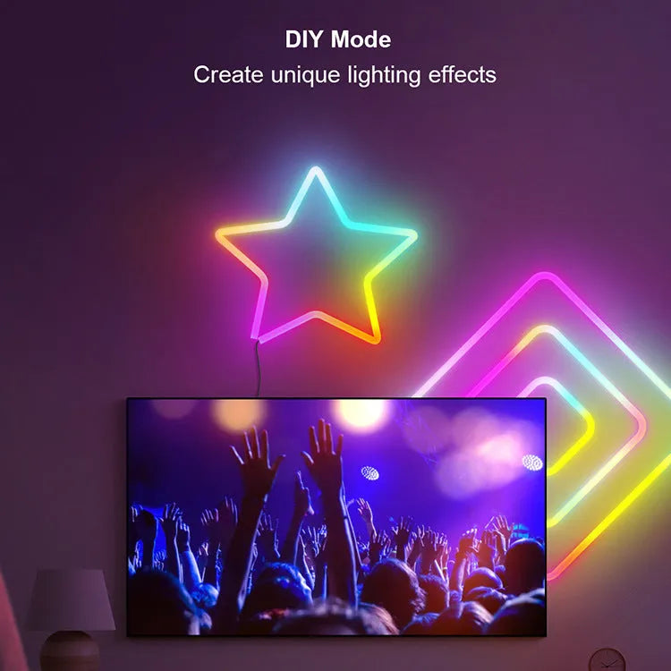 3-metre USB-powered RGB neon LED strip lights with remote control on colour box packaging