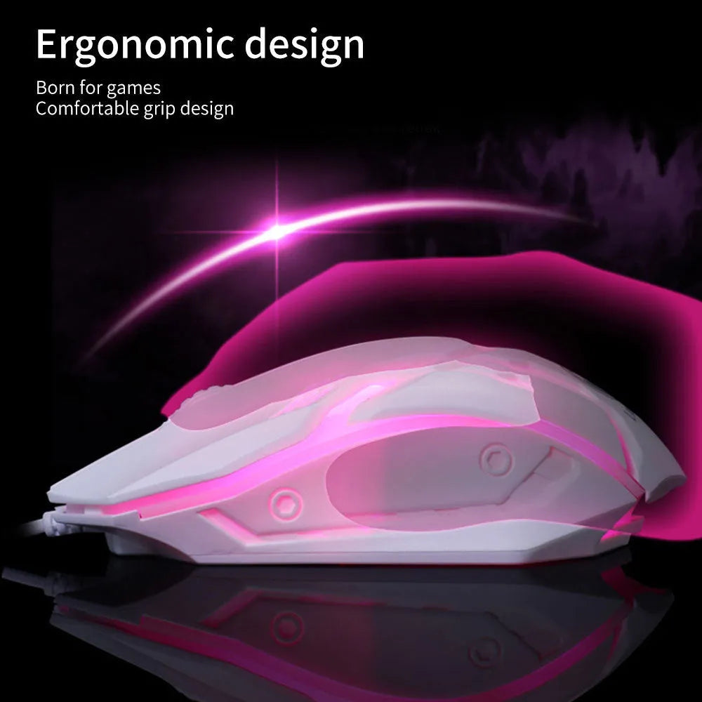 Black and white luminous USB wired computer mouse with colourful glow and 1.3 metre cable