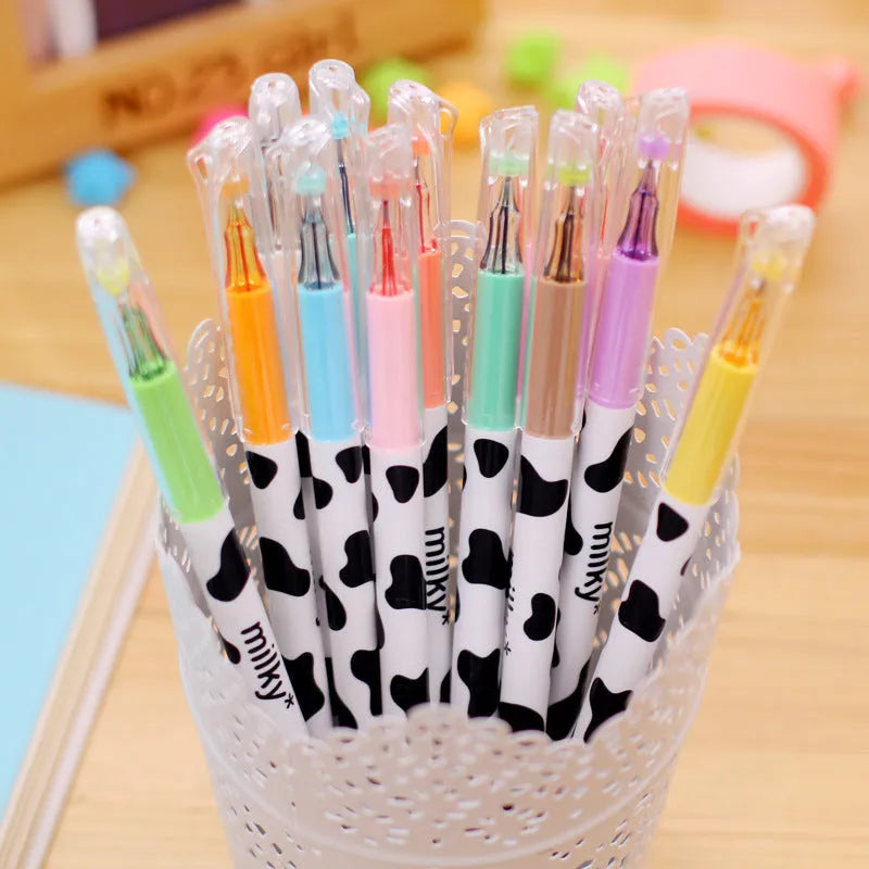 Set of 12 cow colour gel pens with 0.38mm fine tips arranged in a box