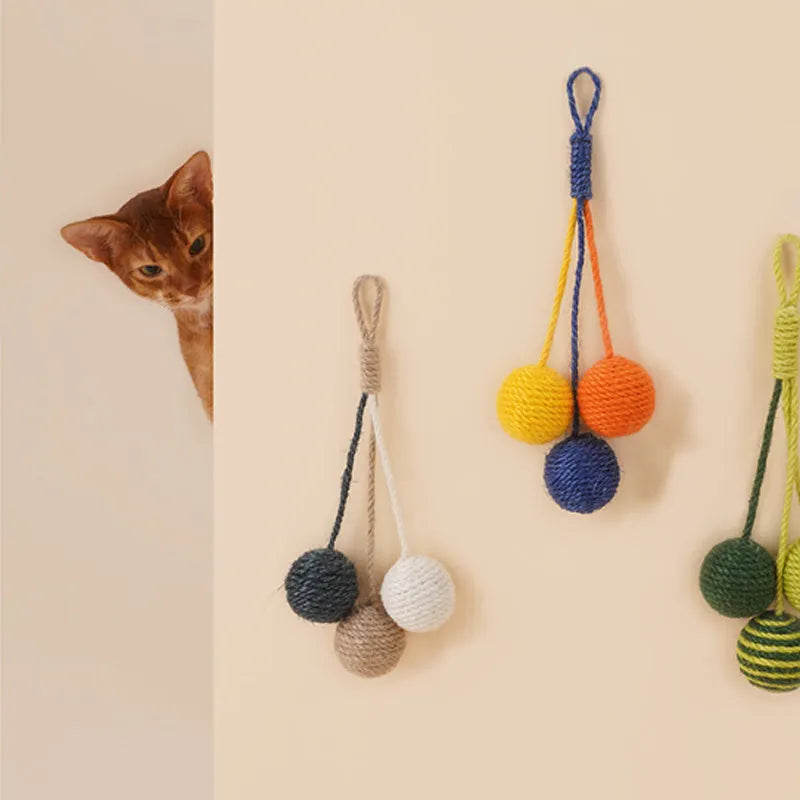 Cat toy set with bite-resistant teaser stick, catnip ball and interactive kitten toys in blue, green and red-yellow-blue colours