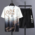 Men's summer suit set with short sleeve top and matching shorts in polyester fabric