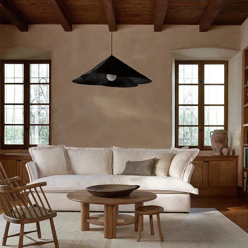 Silent Style natural rattan weave ceiling lamp showing open woven texture