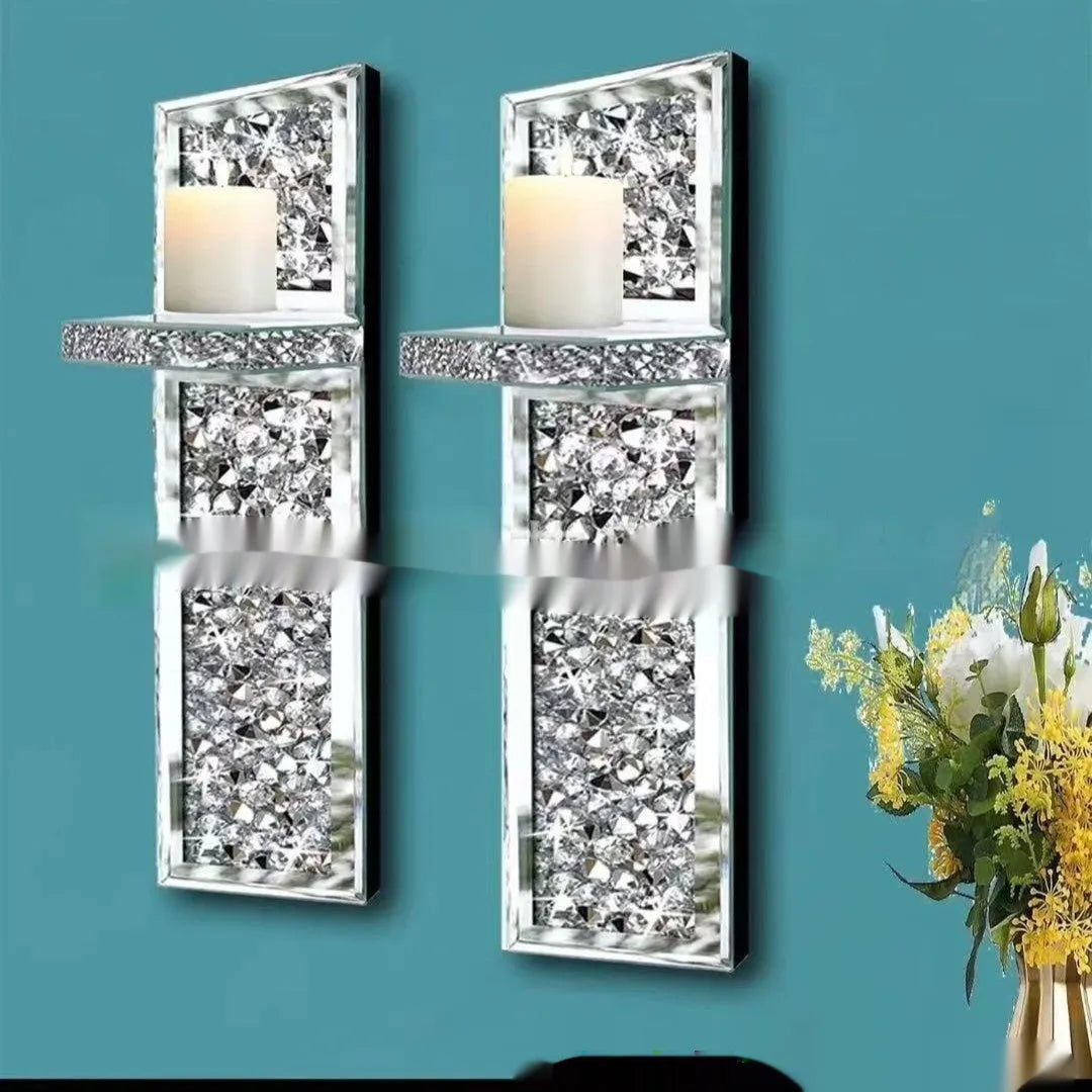 Pair of silver mirror glass candle holders with 10x11x38cm dimensions for wall mounting