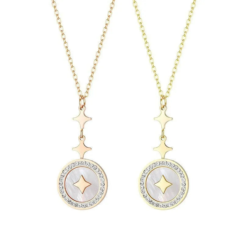 Titanium steel necklace with six-pointed star geometric pendant on O-ring chain