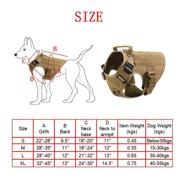Six-piece tactical dog training vest set in polyester with harness system