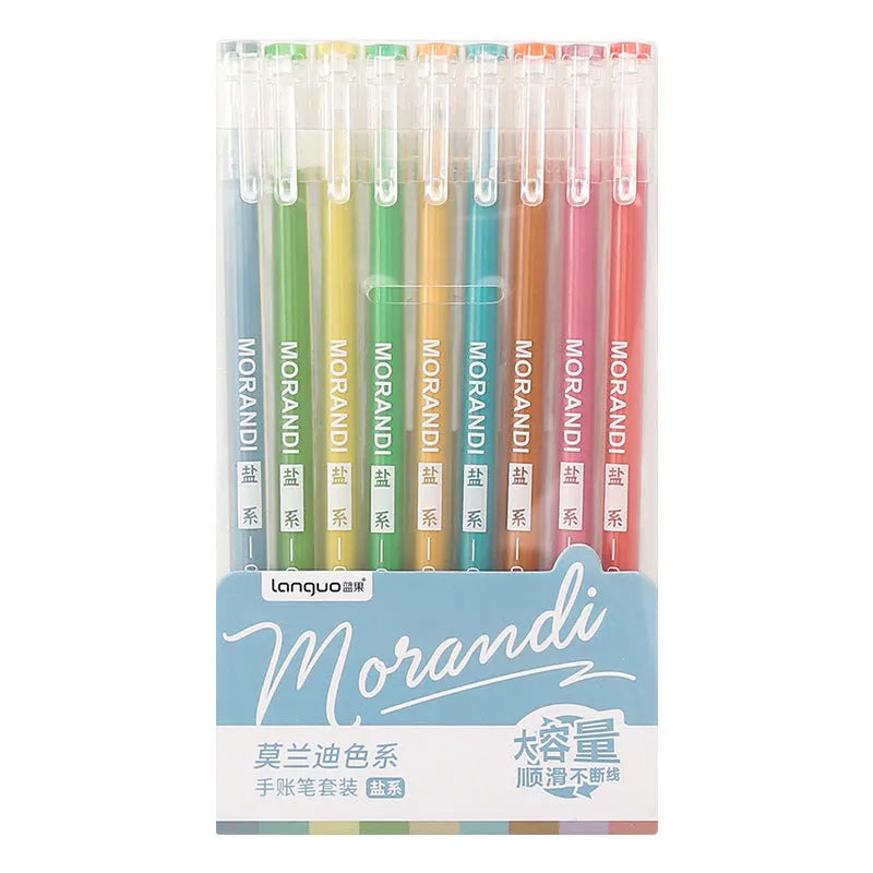 Set of nine retro gel pens with 0.5mm needle tips in Japanese-inspired colour collections for student notes