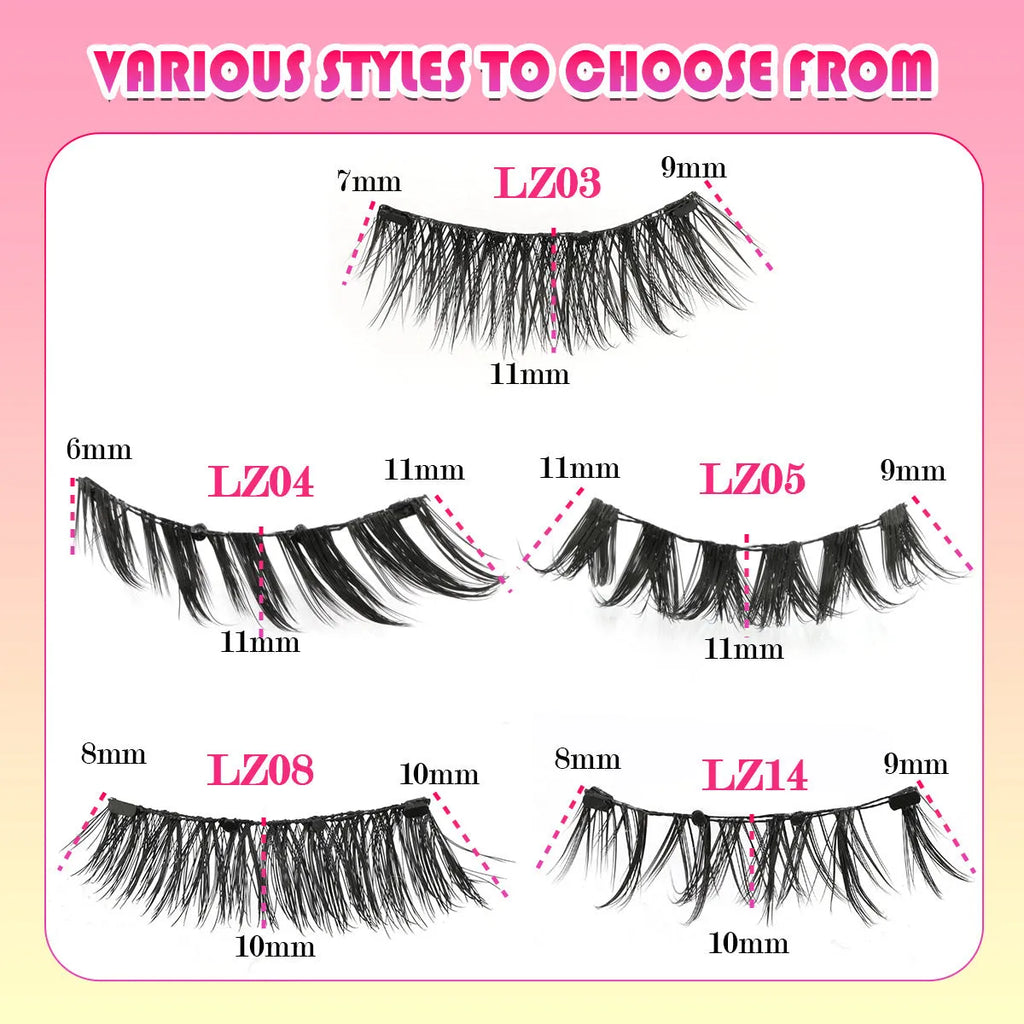 Set of reusable, glue-free false eyelashes made from thick waterproof artificial fibre.