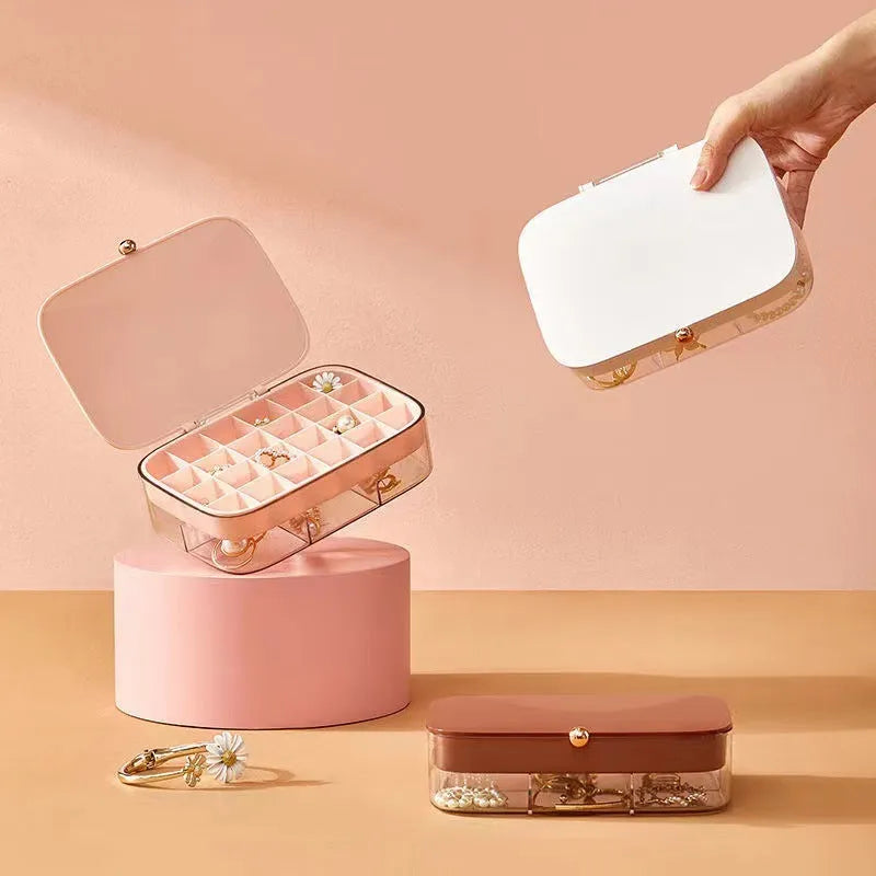 Modern minimalist jewelry storage box in green colour with multi-layer compartments for organisation