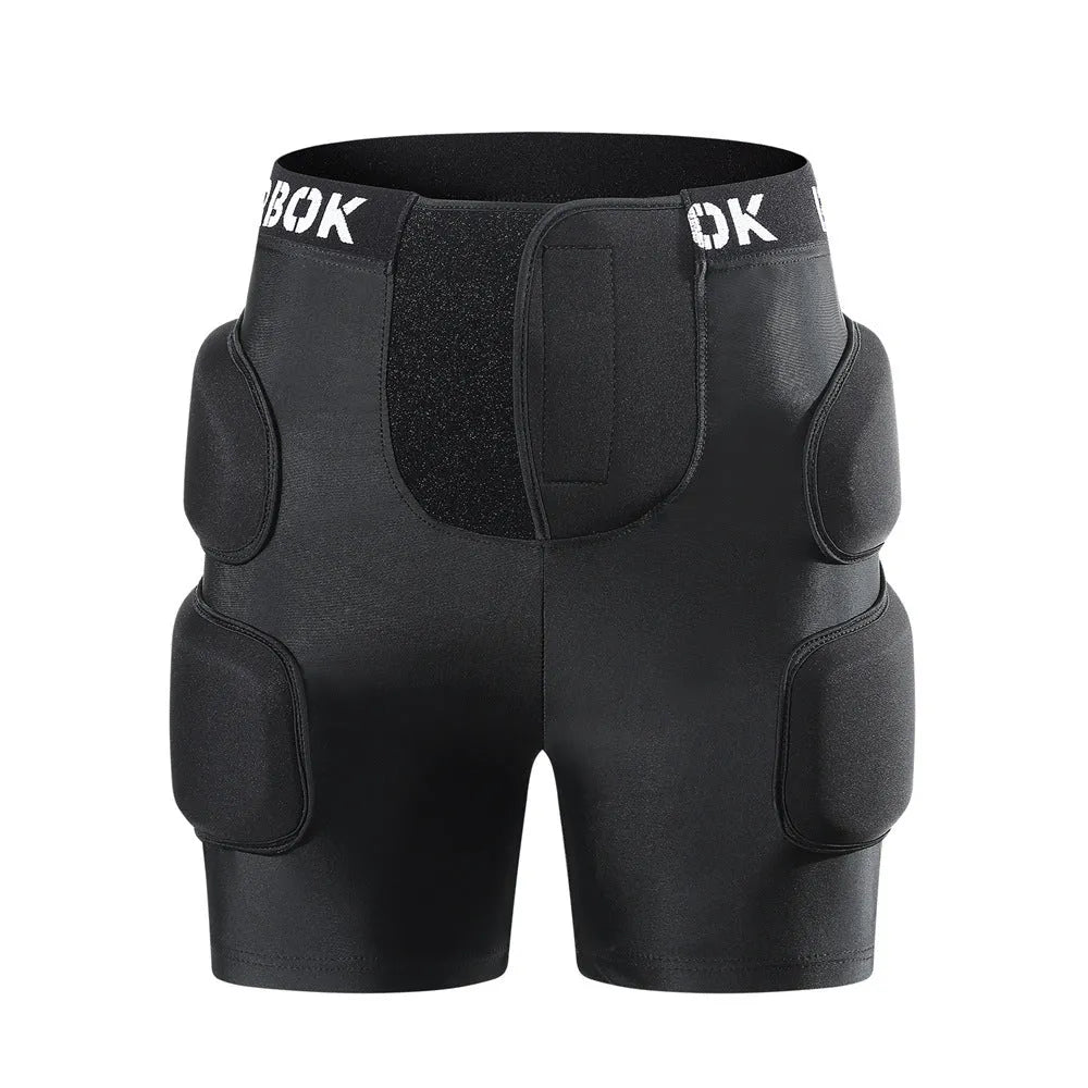 Black BA103 protective hip pad with elastic leg straps for roller skating and skateboarding safety.