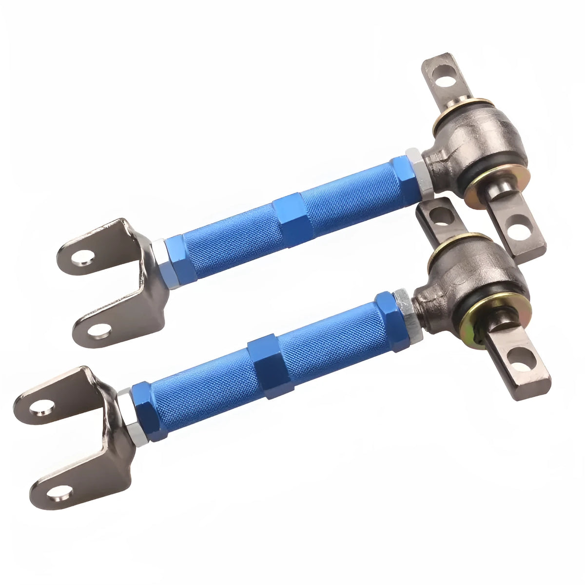 Blue aluminium alloy pull rod rear wheel recliner for Honda Civic EP3 car modification.