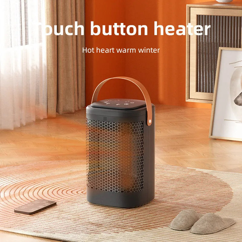 Grey digital hot and cold air heating radiator with touch screen display and remote control.