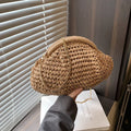 Women's straw shoulder bag with chain strap in khaki colour