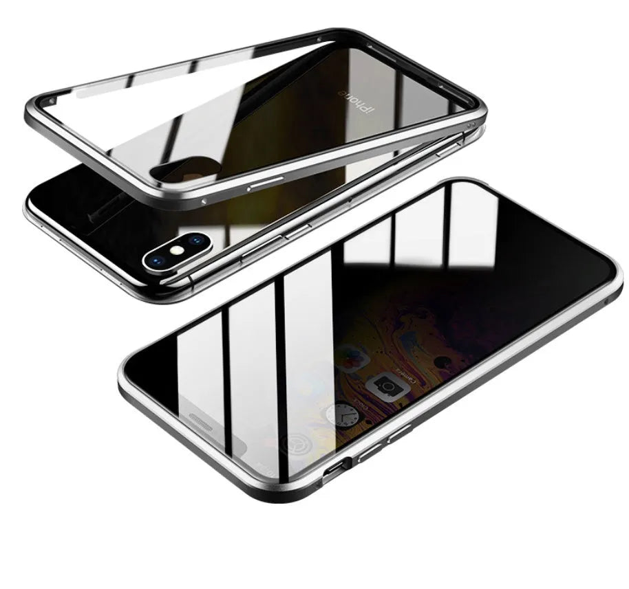 Glass anti-spy privacy phone case with clamshell design for iPhone models