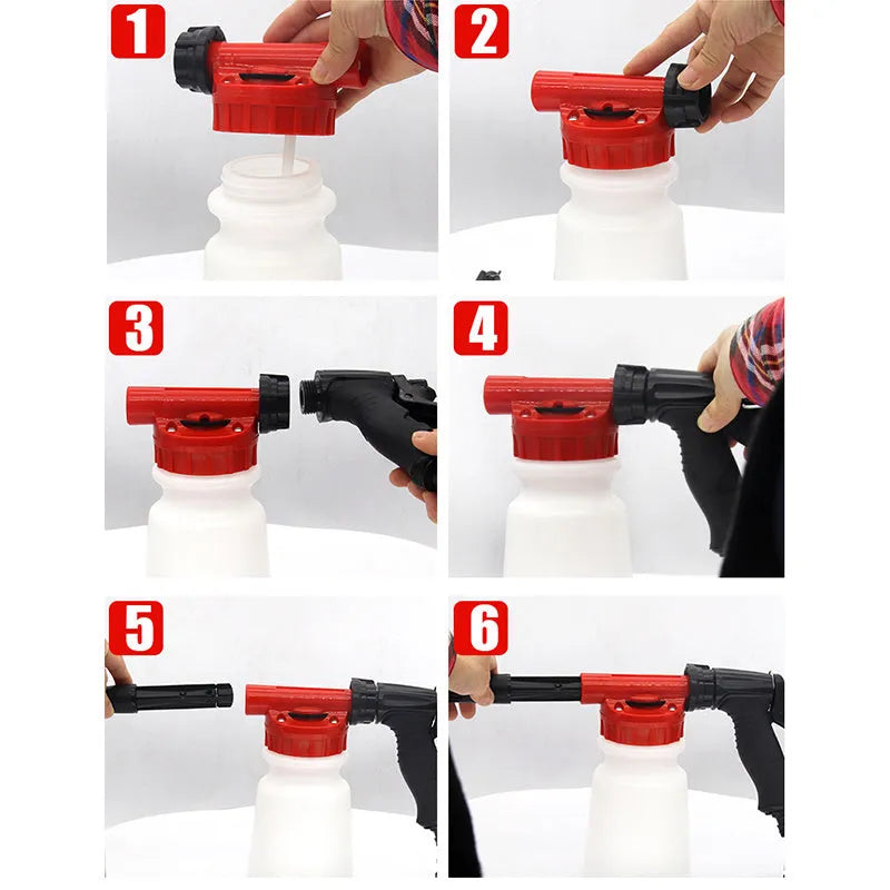 Foam pot high pressure water gun for garden use, showing handheld sprayer design.