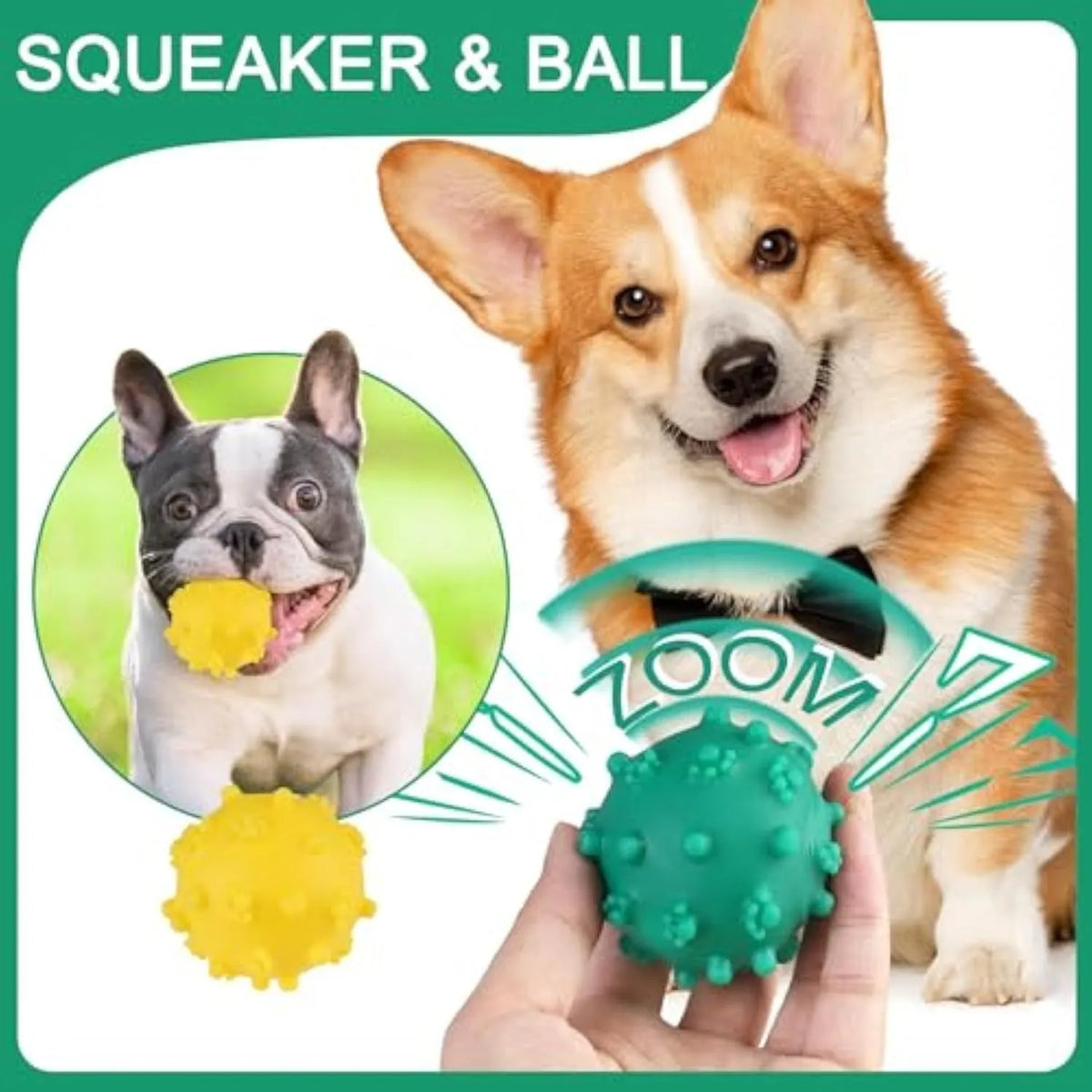 Bright coloured spiked dog ball with paw print dimples measuring 2 inches diameter for small dogs