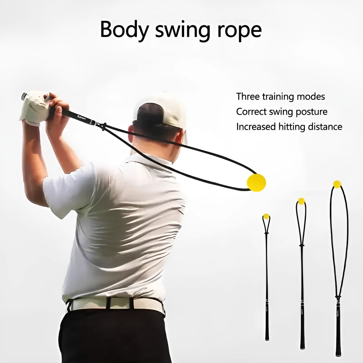 Black silicone elastic golf swing trainer rope for swing correction practice